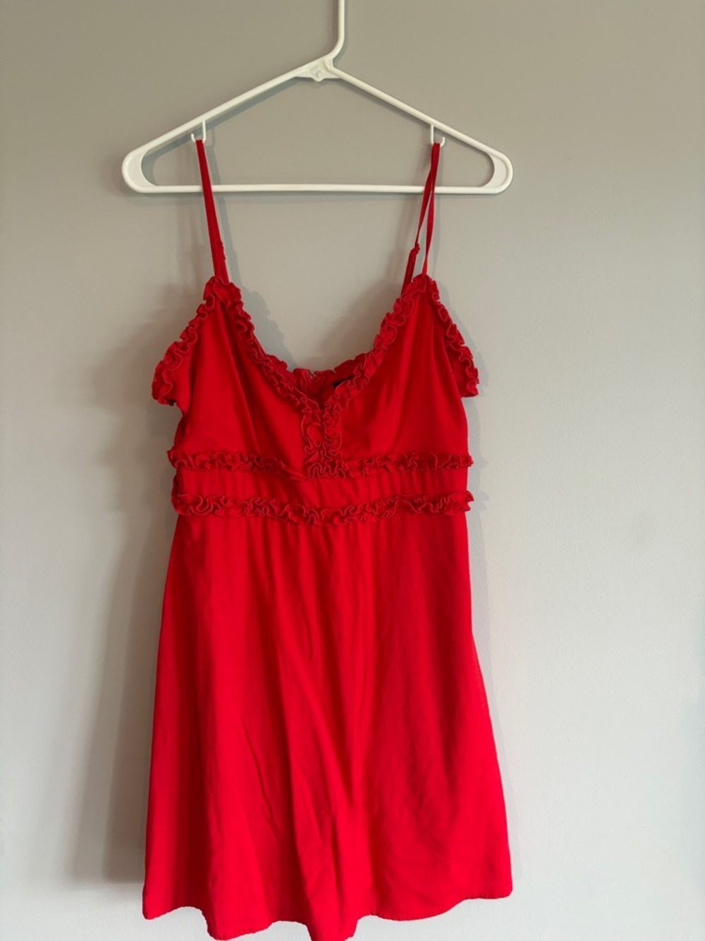 Medium Ruffled Red Spaghetti Strap Dress